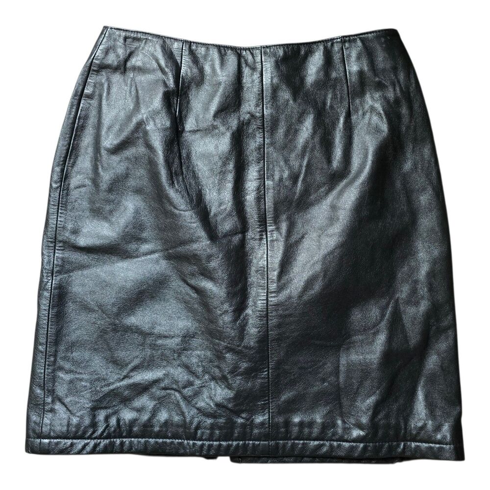 Wilsons Leather Maxima Womens 10 Black Genuine Leather Mini Skirt Back Zip Biker